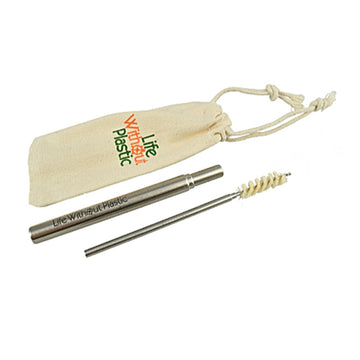Telescopic Stainless Steel Straw and Cleaner with Natural Bristles in a Cotton Carrying Pouch