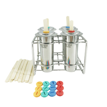 Freezycup Set - Four Stainless Steel Individual Ice Pop Molds, One Stand, Sixteen Sticks and Silicone Gaskets Wholesale