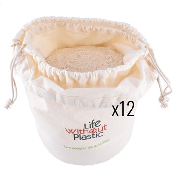 Case of 12 - Organic Cotton Flat-Bottom Double Bulk Bag for Flour - Large Wholesale