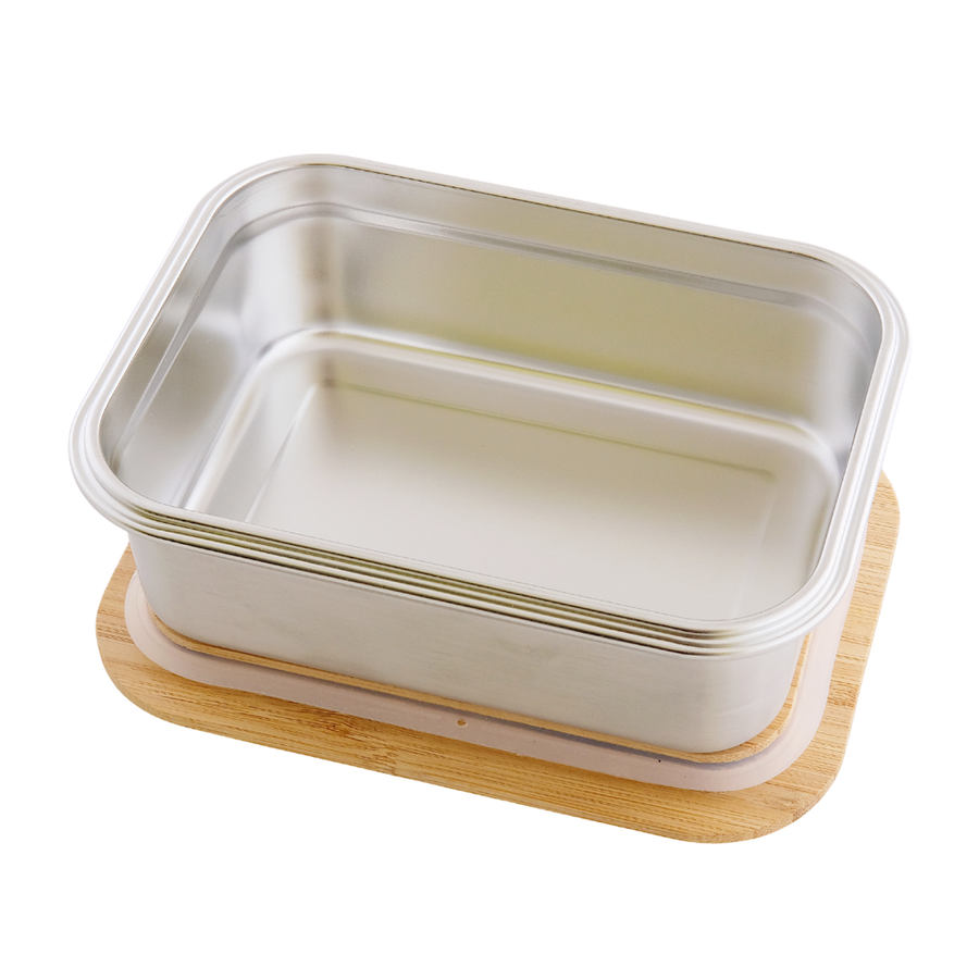 Stainless Steel Rectangular Airtight Food Storage Container with Bamboo Lid- 1200 ml / 40 oz