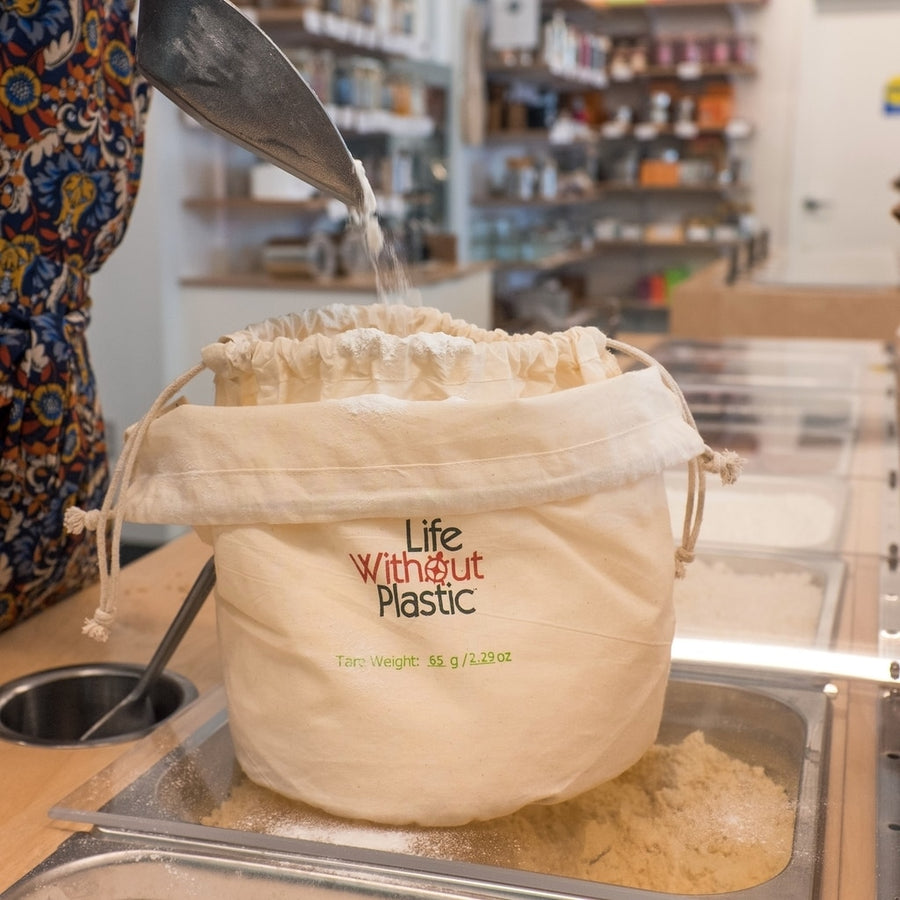 Organic Cotton Flat-Bottom Double Bulk Bag for Flour - Large