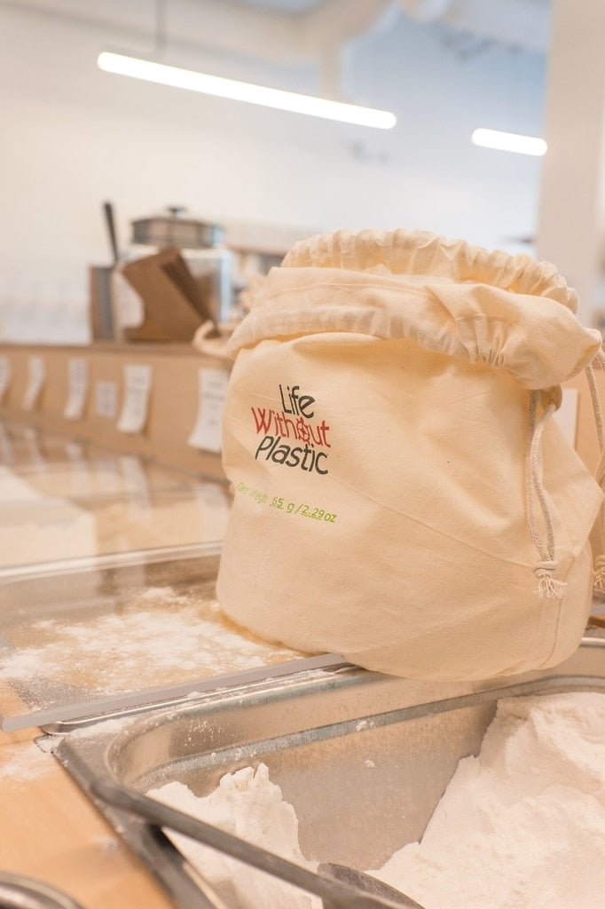 Case of 12 - Organic Cotton Flat-Bottom Double Bulk Bag for Flour - Large