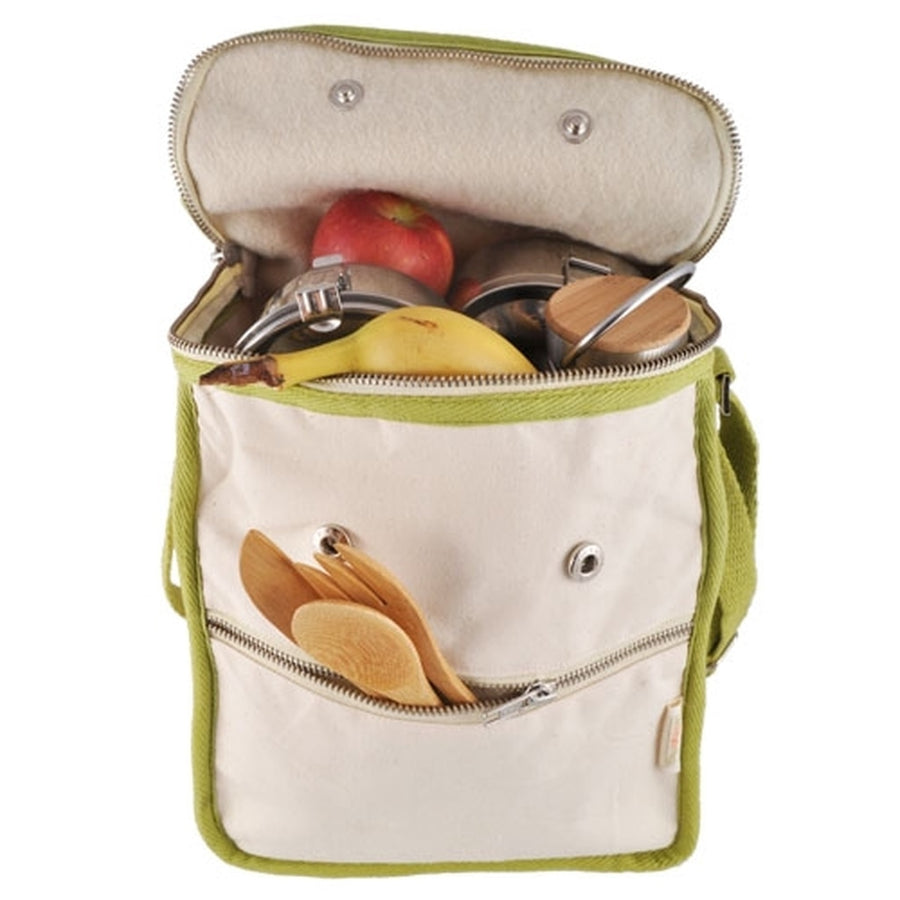 Wool Insulated Natural Lunch Bag - Olive Trim