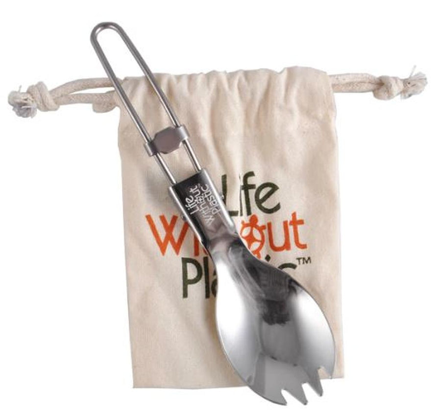 Stainless Steel Folding Spork with Organic Cotton LWP Pouch